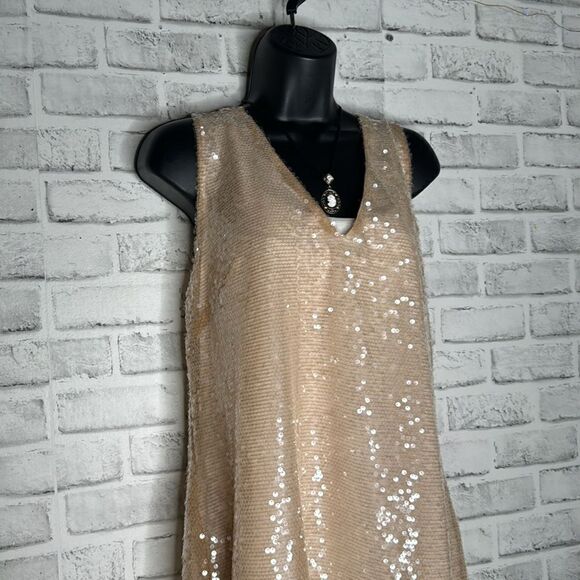 A New Day Cream Sequin V-Neck Sleeveless A-Line Mini Dress Size Large - Picture 4 of 7